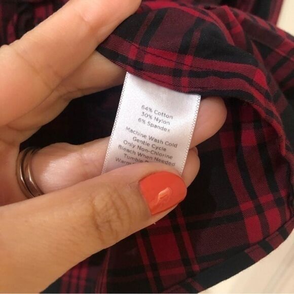 Talbots‎ Plaid ruffle trim 3/4 button blouse 14P - Picture 5 of 5